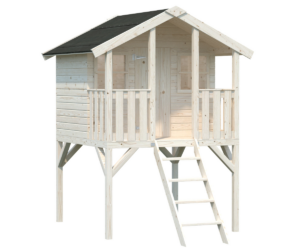 Mängumaja Toby naturaalne kuusepuidust jalgadel koos terrassi ja trepiga