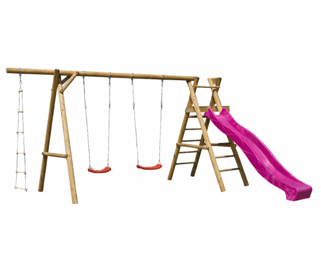 Mänguväljak Henry aias koos kahe punase kiigeistme ja ronimisredelig