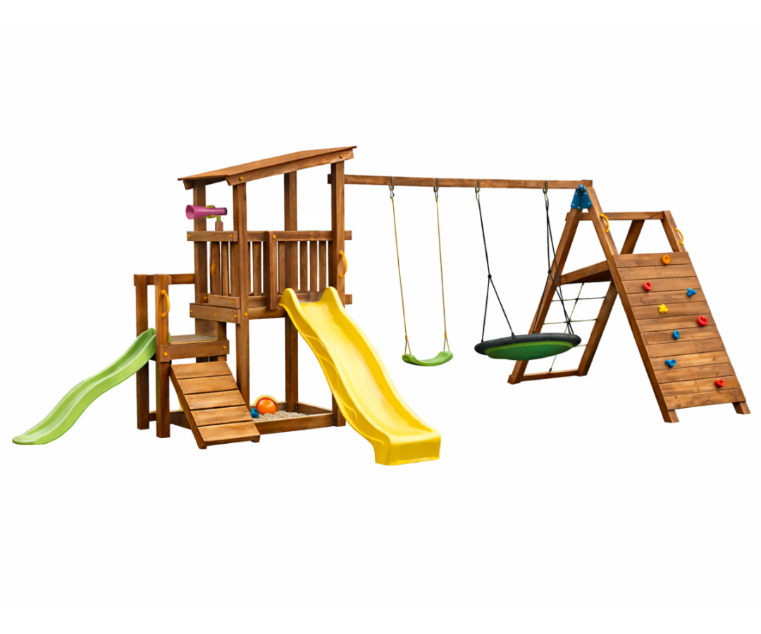 Mänguväljak Cascade + ronimismoodul Challenger (immutatud) pesakiigega