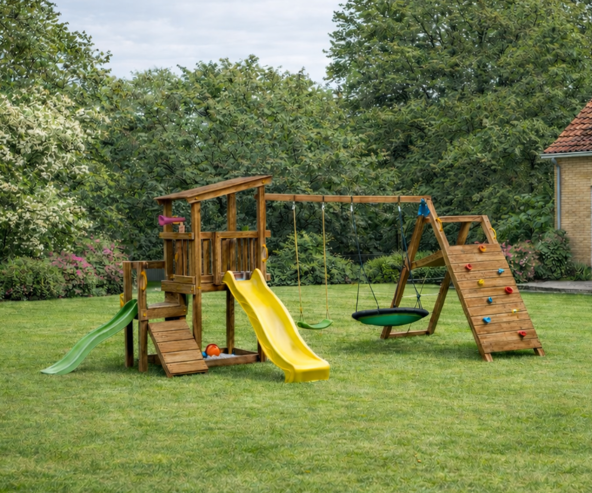 Mänguväljak Cascade + ronimismoodul Challenger (immutatud) koduaias