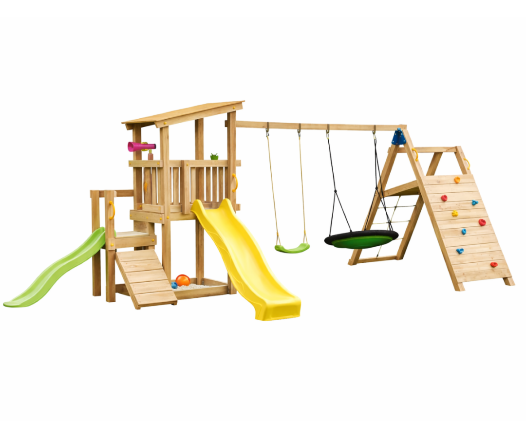 Mänguväljak Cascade + ronimismoodul Challenger (naturaalne) pesakiigega