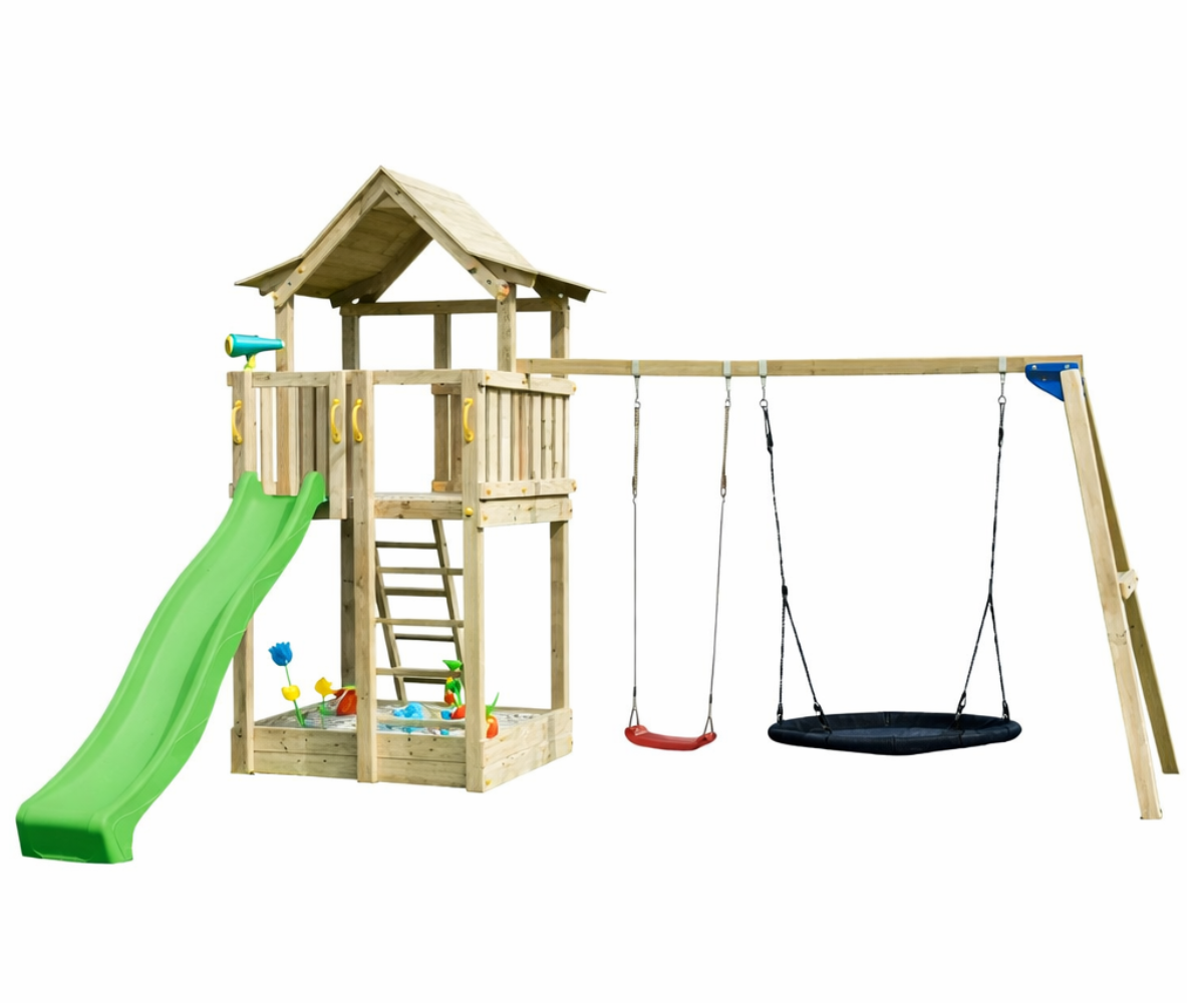 Mänguväljak Pagoda + kiigemoodul Swing (naturaalne) pesakiigega