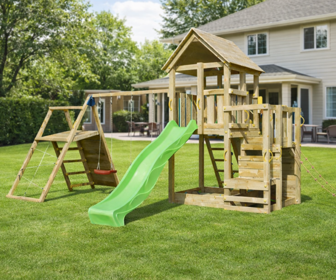 Mänguväljak Penthouse + ronimismoodul Challenger (naturaalne) koduhoovis