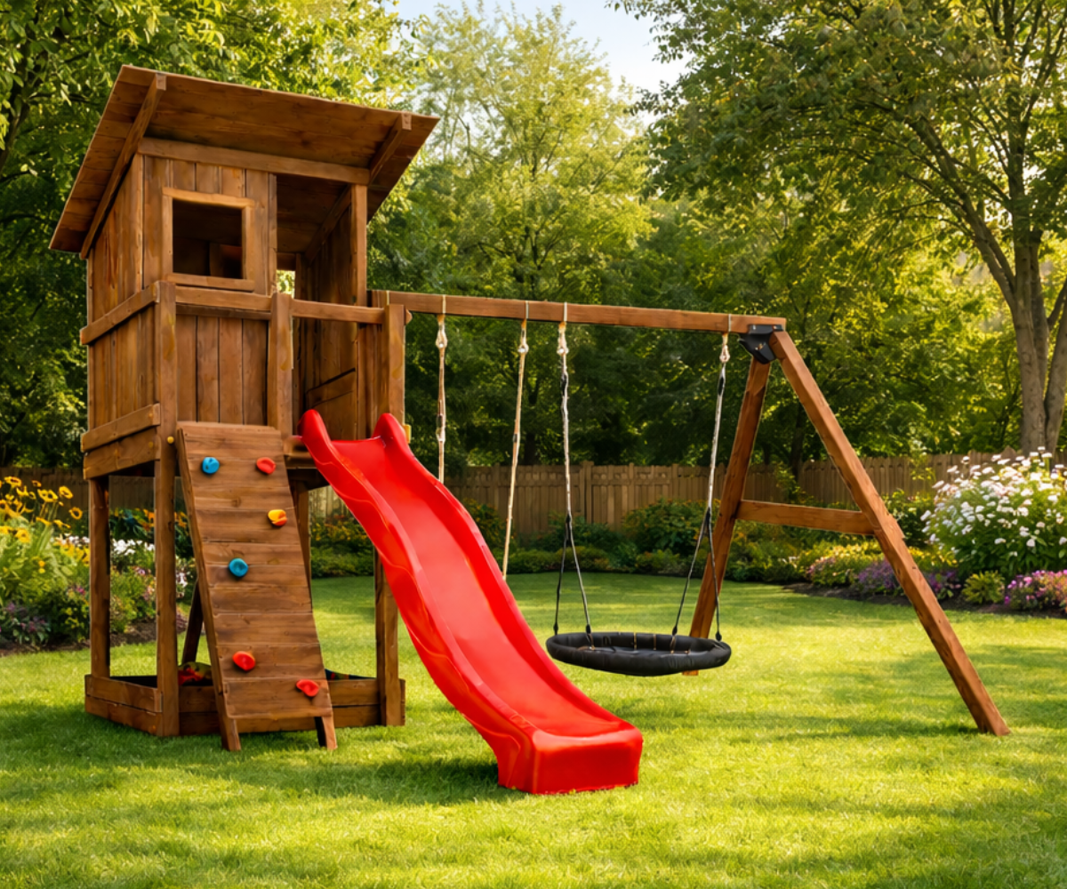 Mänguväljak Beach Hut + kiigemoodul Swing (immutatud) koduhoovi