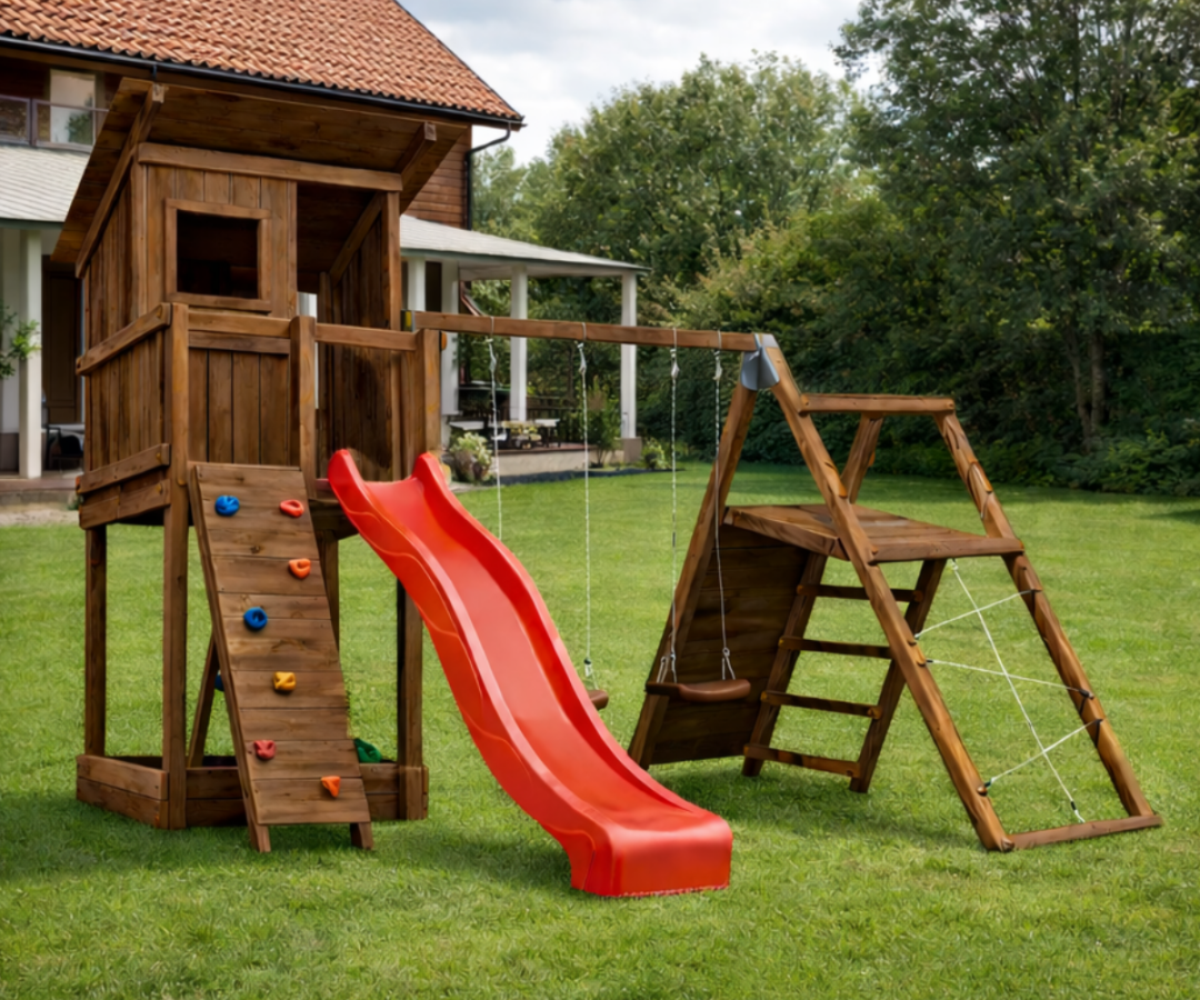 Mänguväljak Beach Hut + ronimismoodul Challenger (immutatud) koduhoovis