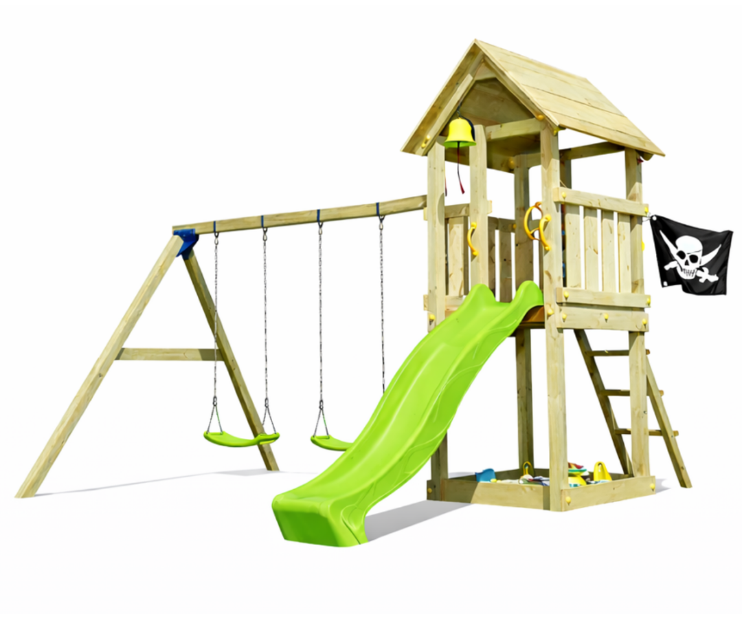 Mänguväljak Kiosk + kiigemoodul Swing (naturaalne) kahe giige istmega