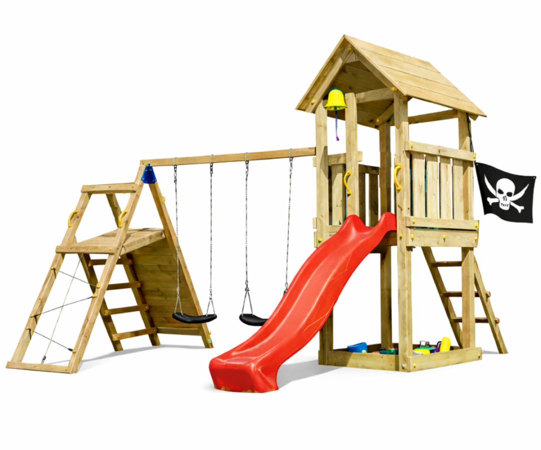 Mänguväljak Kiosk + ronimismoodul Challenger (naturaalne) kiigeistmed