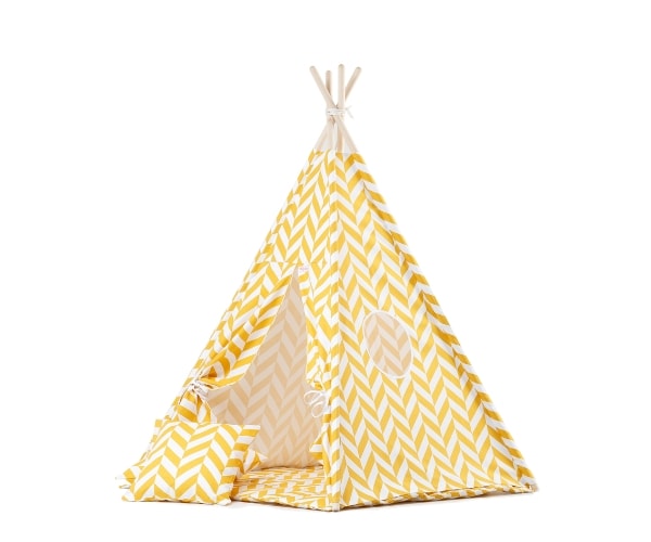 Wigiwama tipi telk + pehme alusmatt ja padjakate, Kalasaba (kollane)