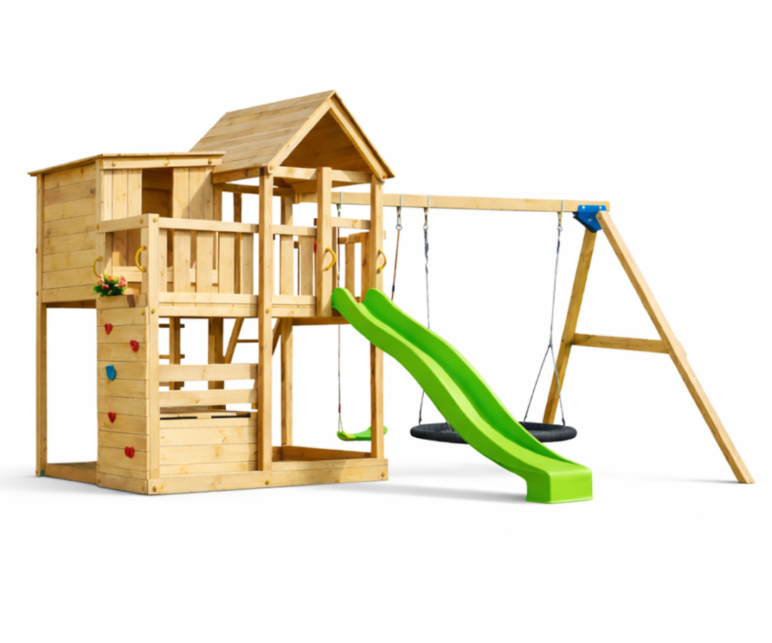 Mänguväljak Palazzo + kiigemoodul Swing (naturaalne) pesakiigega