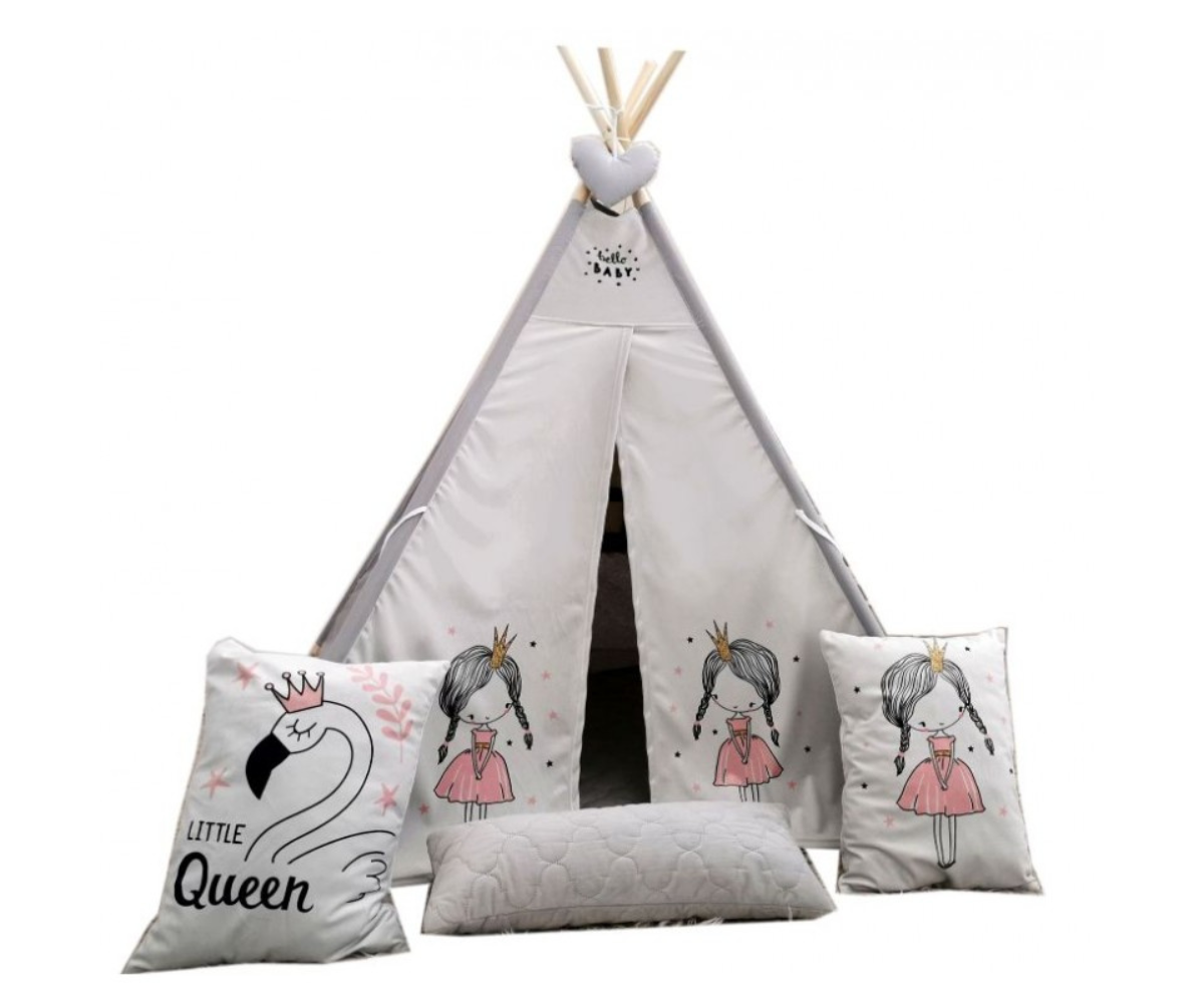 Tipi telk Printsess koos alusmati ja kolme padjaga lastetoas