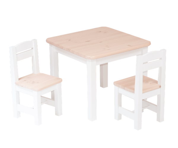 Täispuidust lastelaud ja toolid (2tk) ‘Rubi’, valge-roosa
