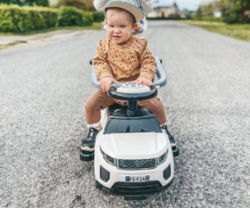 Pealeistutav tõukeauto Land Rover lükkevarrega ja helidega, valge