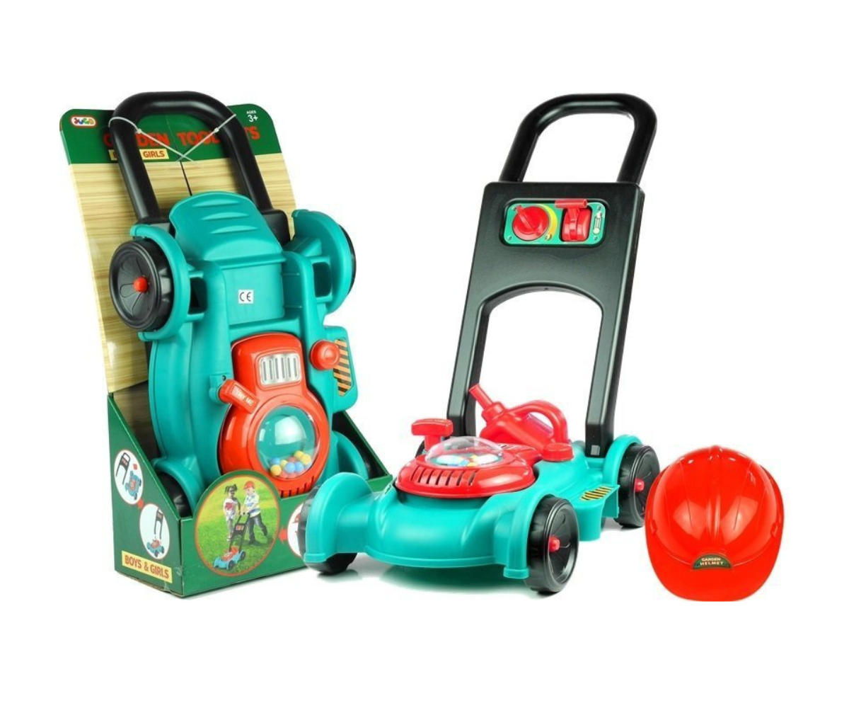 Väikese aedniku komplekt muruniiduki ja kiivriga 1