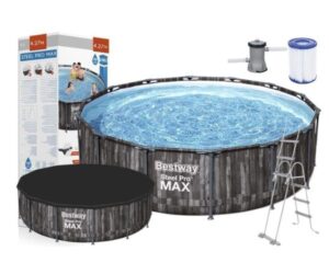 Välibassein 'Bestway Steel Pro Max' ø427x107cm kassettfilterpumba, katte ja redeliga, tumehall