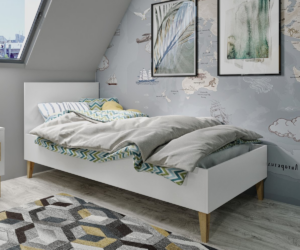 Lastevoodi KUBI 80x180cm puidust jalgadel – valge
