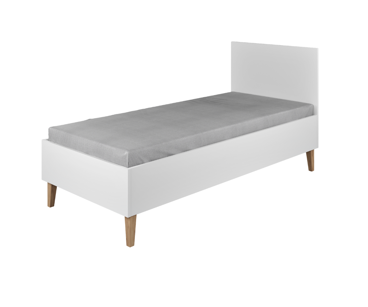 Lastevoodi KUBI 80x180cm puidust jalgadel – valge