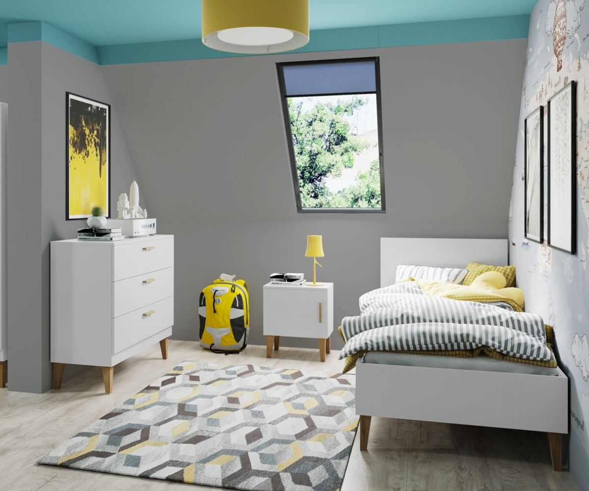 Lastevoodi KUBI 80x180cm puidust jalgadel – valge