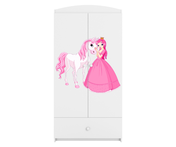 Riidekapp 'Babydreams' 90x181 cm, valge, printsess hobusega