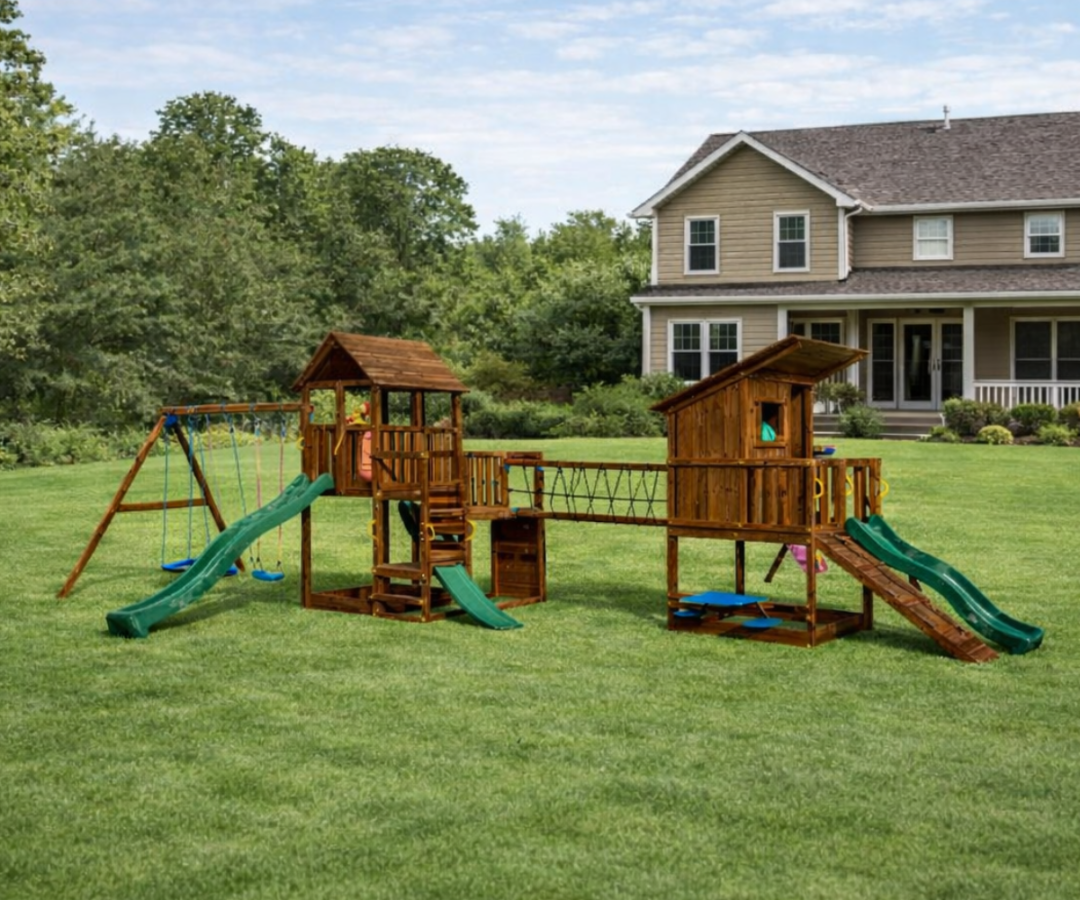 Mänguväljak Penthouse + Beach Hut + kiigemoodul Swing + sild (immutatud) kiigeistmed