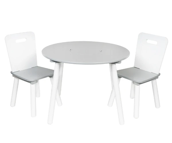 Laste ümmargune laud ja toolid, hall-valge