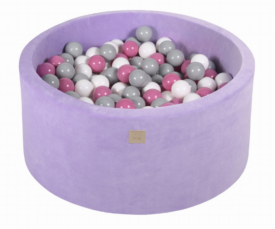 Pallimeri ümmargune Meow 90/40cm helelilla velvet + 300 palli (hall-roosa mix)
