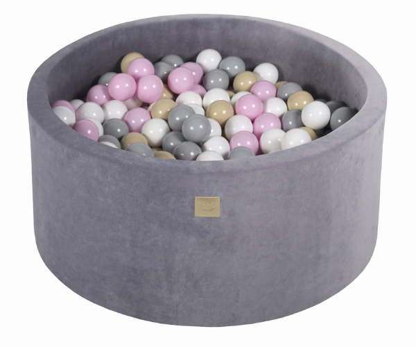 Pallimeri ümmargune Meow 90/40cm tumehall velvet + 300 palli (beež-hall mix)