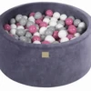 Pallimeri ümmargune Meow 90/40cm hallikas sinine velvet + 300 palli (roosa-hall mix)