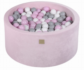 Pallimeri ümmargune Meow 90/40cm heleroosa velvet + 300 palli (hall-roosa mix)