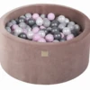 Pallimeri ümmargune Meow 90/40cm beež velvet + 300 palli (hõbe-roosa mix)