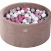 Pallimeri ümmargune Meow 90/40cm beež velvet + 300 palli (hall-roosa mix)