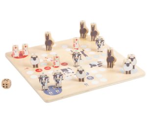 Mitmekülgne laste lauamängukomplekt nelja erineva mänguga puidust teostuses