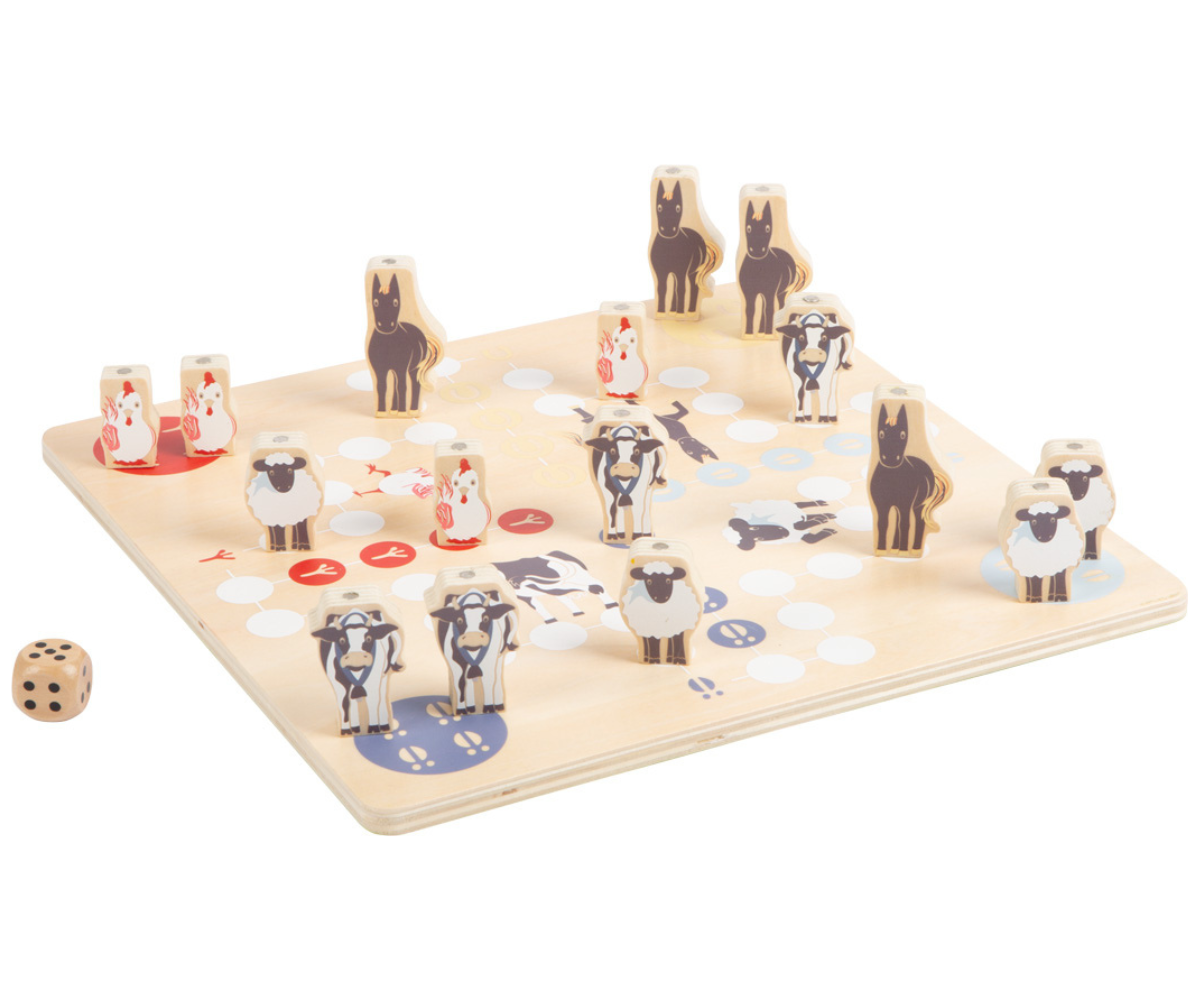 Mitmekülgne laste lauamängukomplekt nelja erineva mänguga puidust teostuses