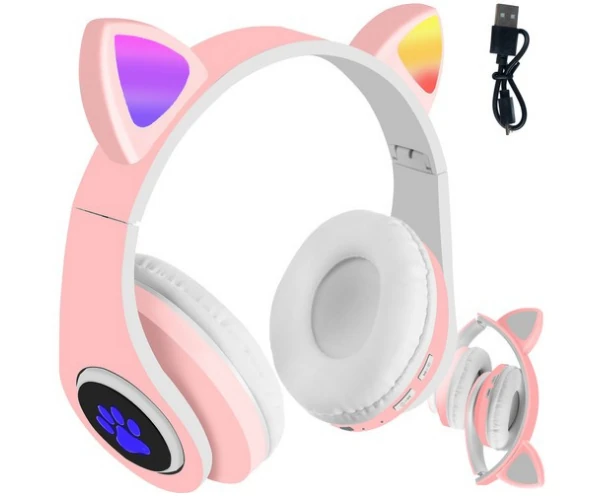 Laste juhtmevabad kõrvaklapid kassikõrvadega, roosa