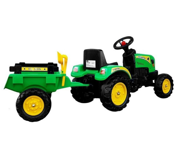 Laste pedaalidega traktor Branson haagisega, roheline