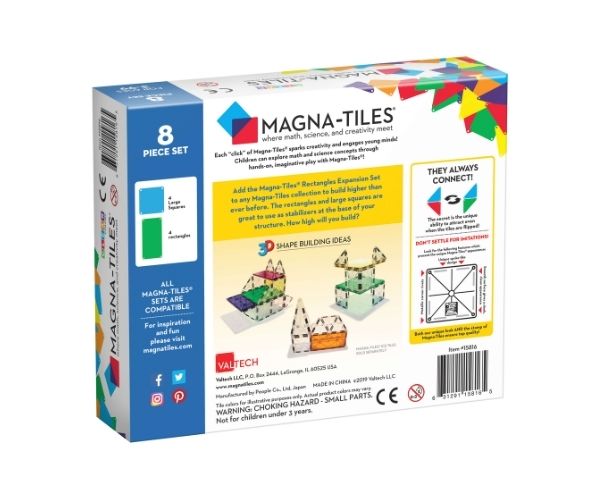 Magna-Tiles magnetklotsid 8-osaline komplekt "Rectangles" (Laiendus)