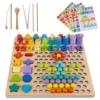 Montessori puidust õppemäng värviliste kuulide, numbrite ja pulkadega + kalamäng