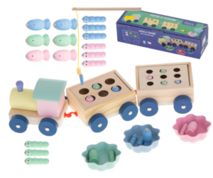 Montessori puidust kalamäng autorongil