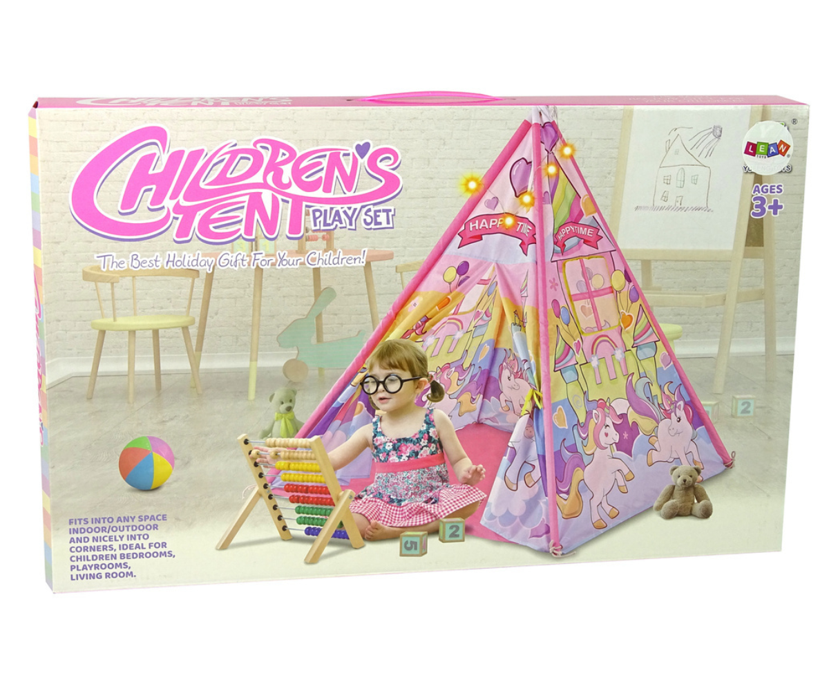 Puidust raamiga laste tipi telk pastelsetes toonides ükssarvikutega