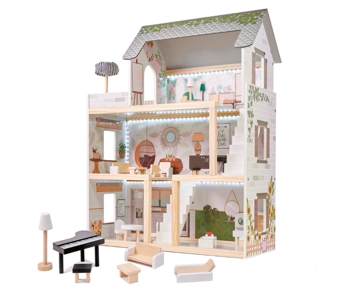 Puidust nukumaja LULILO FLORO boho LED-valgustusega 78cm