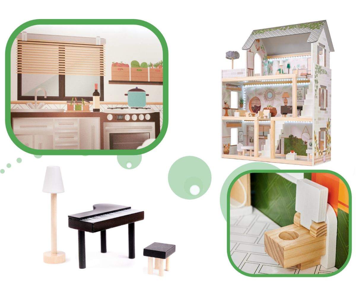 Puidust nukumaja LULILO FLORO boho LED-valgustusega 78cm 2