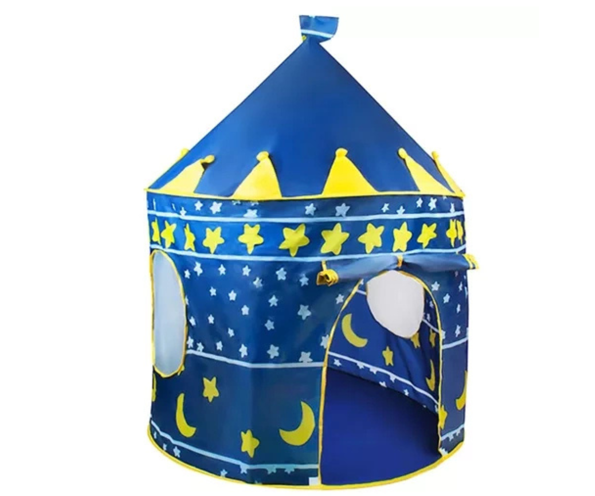 Tumesinine laste mängutelk kahe võrkakna ja uksega