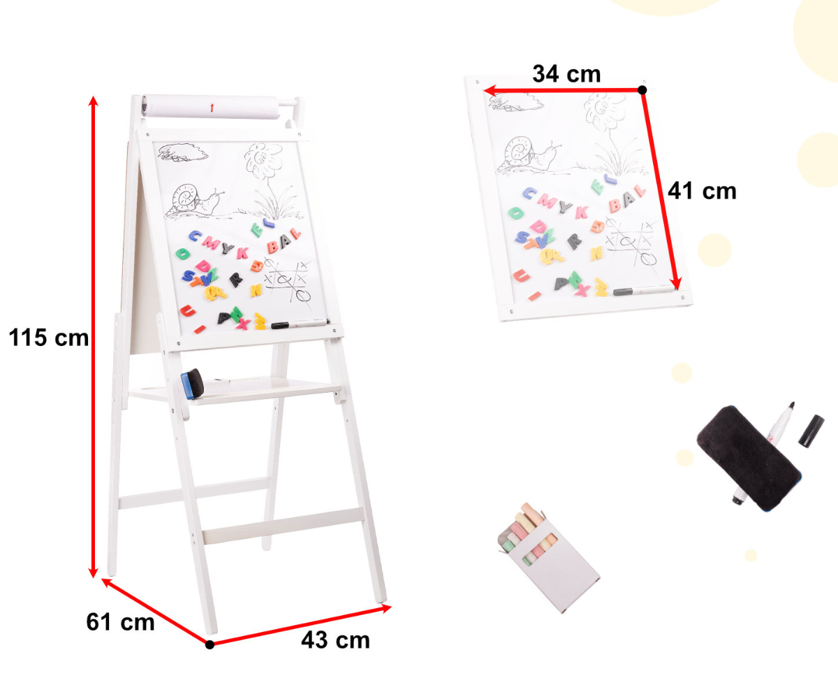 Kahepoolne puidust magnetiline kriiditahvel XXL 115 cm