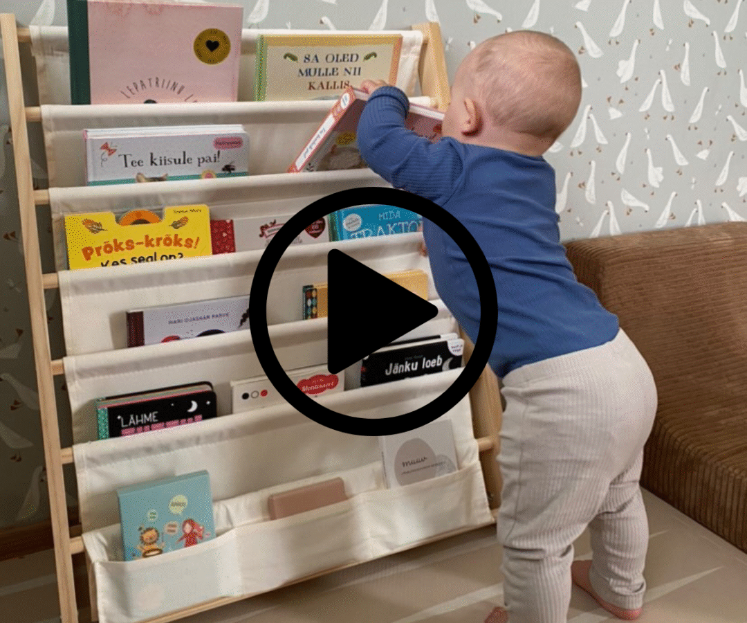 Kangaga taskutega raamaturiiul 79cm VIDEO