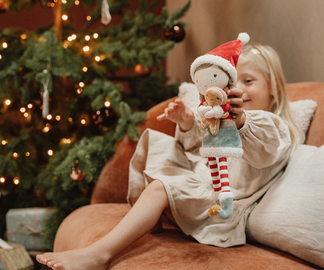 Rosa kaisunukk punase mütsi ja piparkoogiga lähivaates