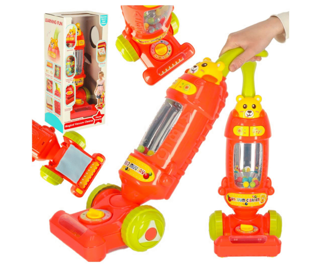 Vaarikaroosa laste juhtmevaba mängutolmuimeja realistlike heli- ja valgusefektidega.