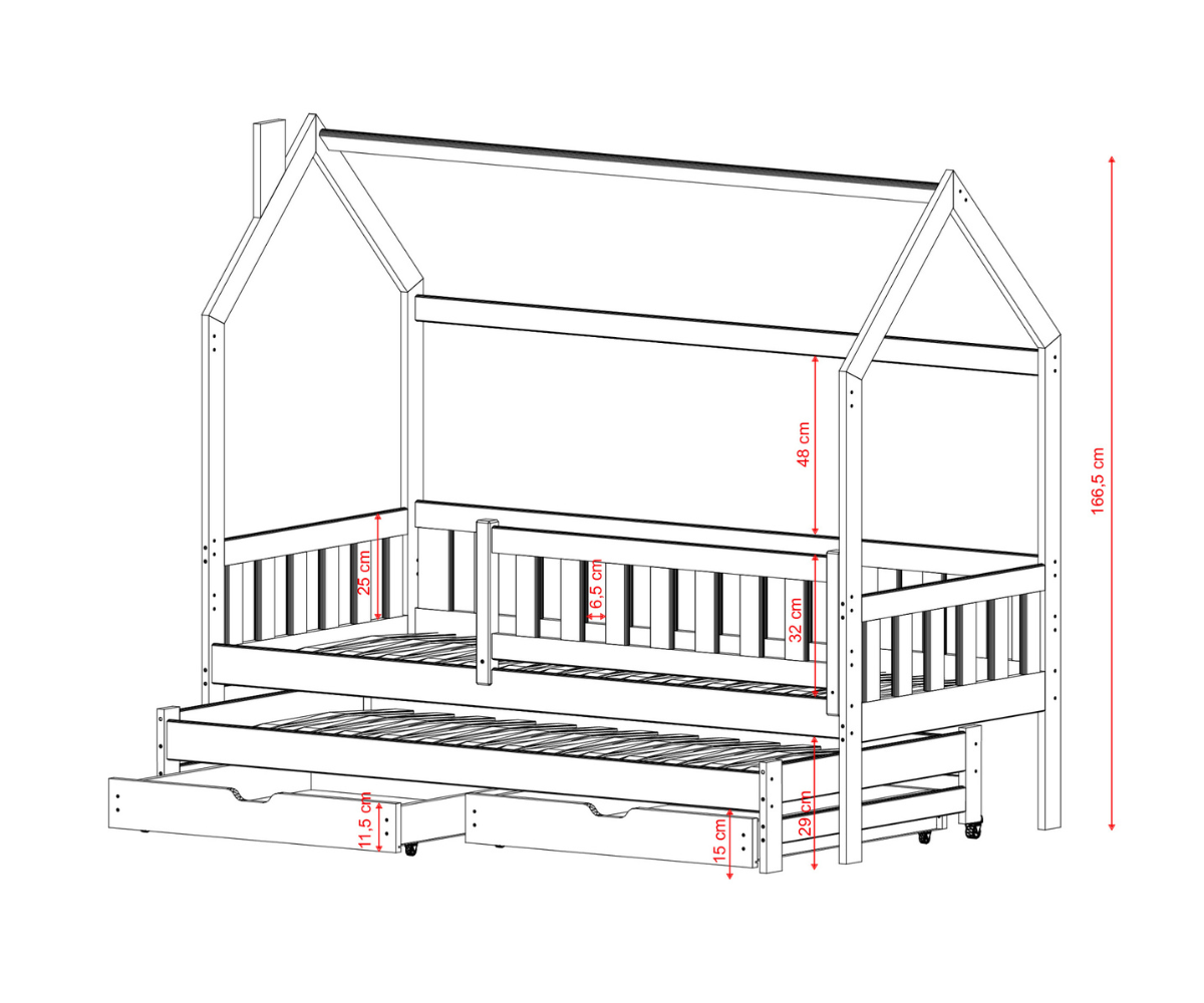 Kahekohaline majavoodi sahtlitega Monkey 80x160cm valge
