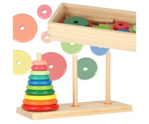 Puidust värviline kolmekohaline ladumistorn Hanoi torn (1+)