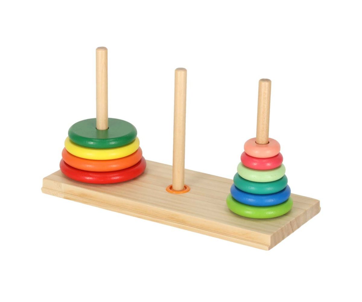 Puidust värviline kolmekohaline ladumistorn Hanoi torn (1+)