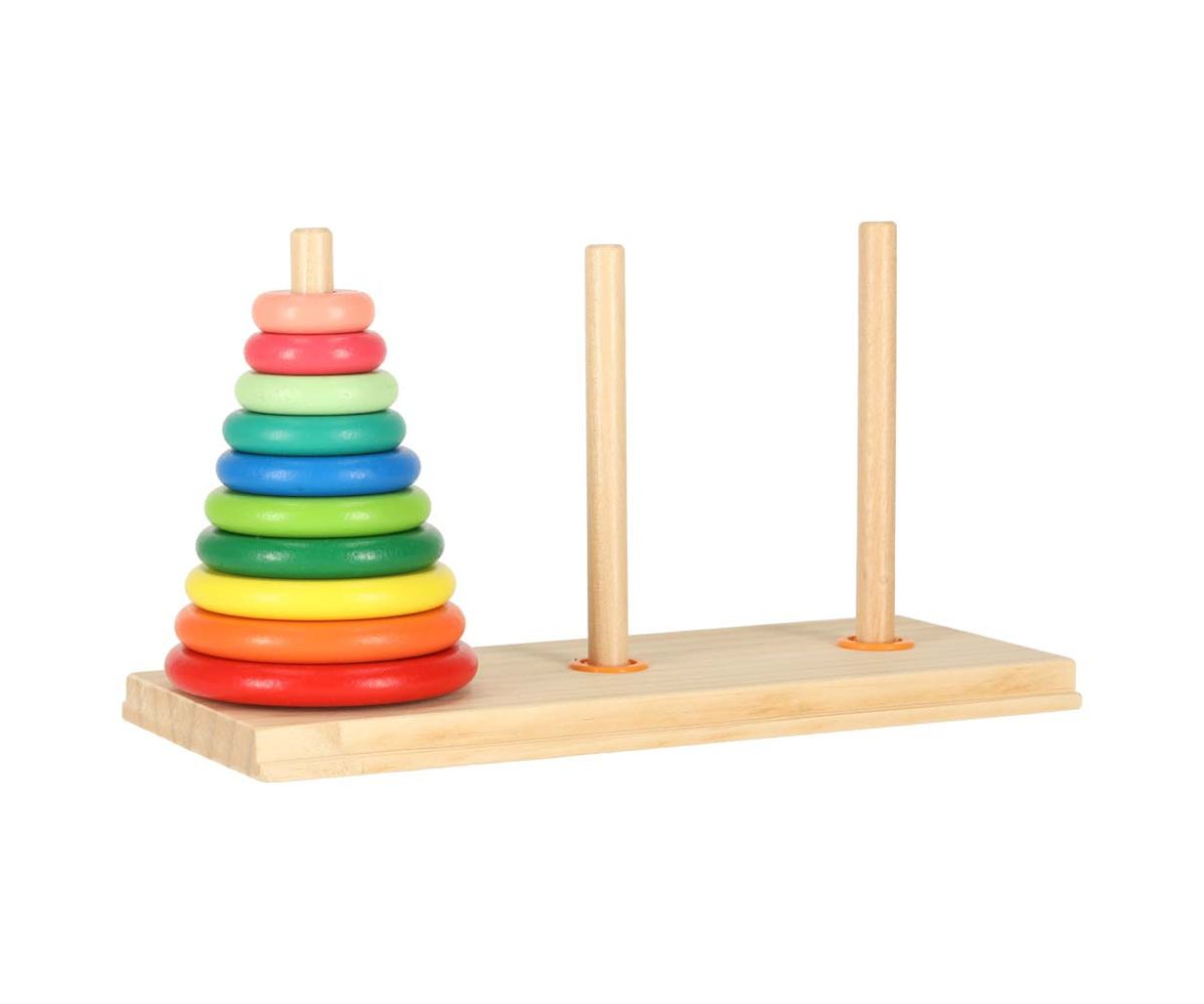 Puidust värviline kolmekohaline ladumistorn Hanoi torn (1+)