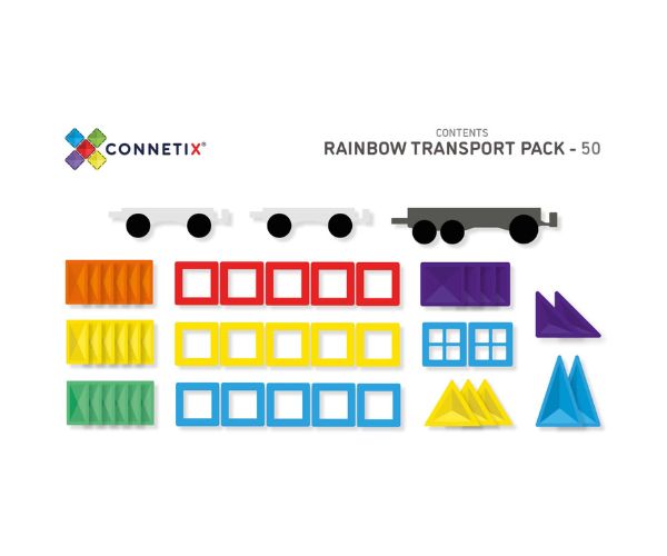 Connetix magnetklotsid 50-osaline Rainbow Transport Pack (Laiendus)